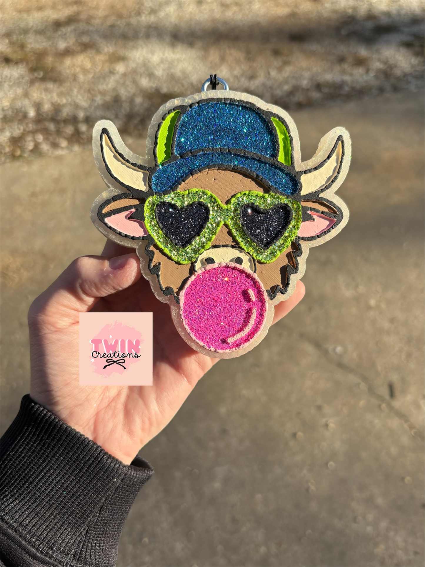 Trucker cow blowing bubble