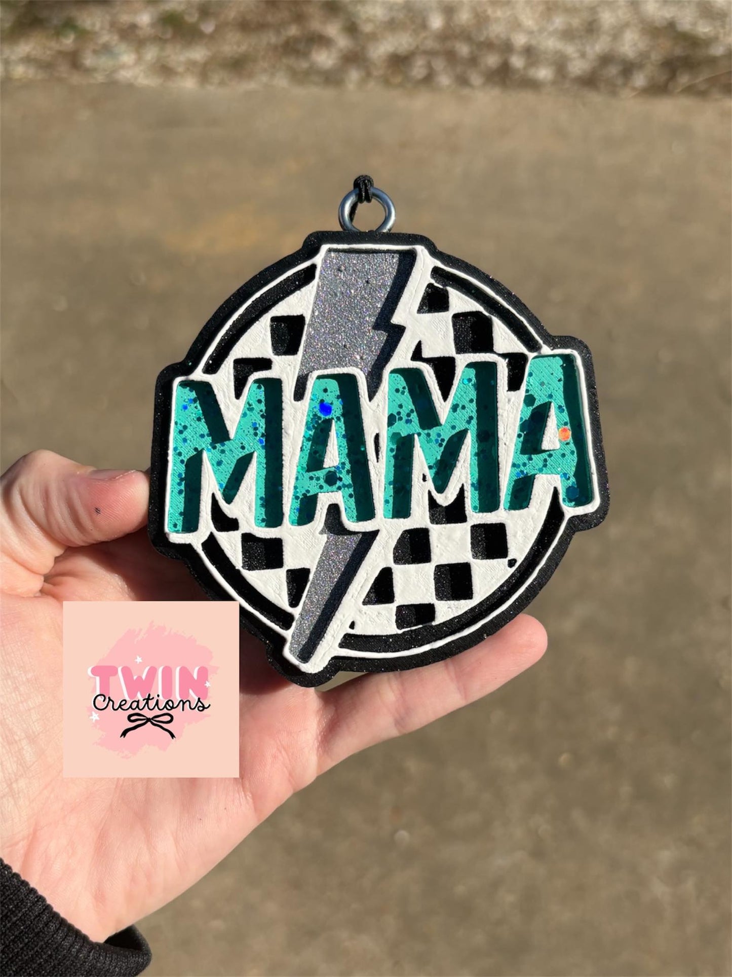 Checkered Mama with lightening bolt