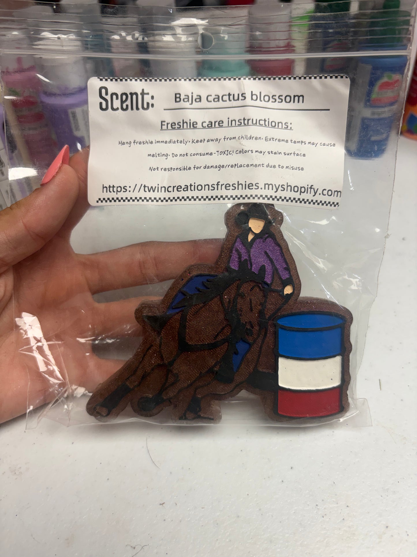 Barrel racer in Baja cactus blossom