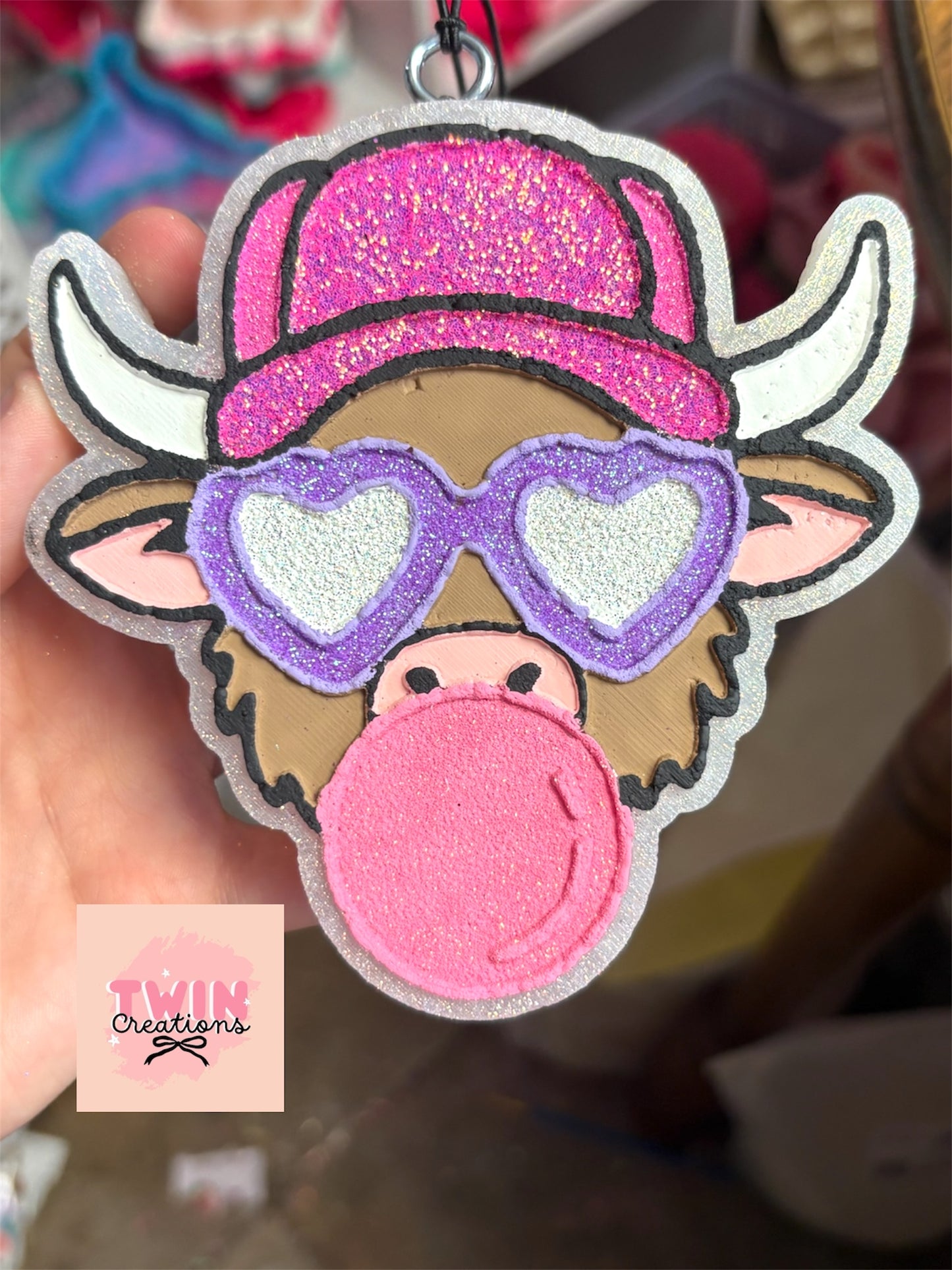 Trucker cow blowing bubble