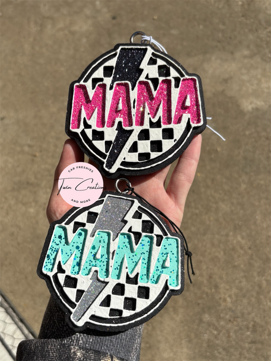 Checkered Mama with lightening bolt